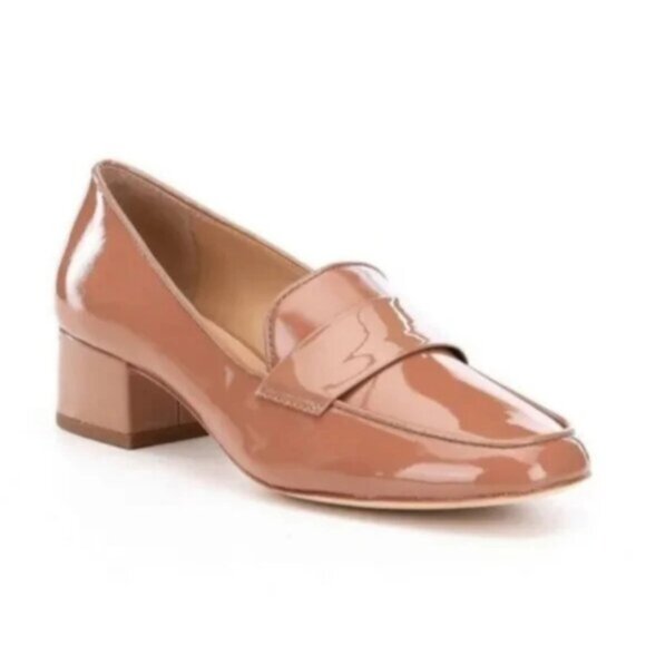 Antonio Melani Ashville Patent Leather Penny Loafers Block Heel Nude - Picture 1 of 11